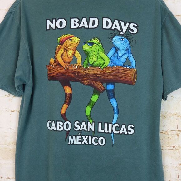 Cabo San Lucas Mexico T Shirt Mens L Green No Bad Days Lizard Graphic Jerzees - Picture 7 of 13